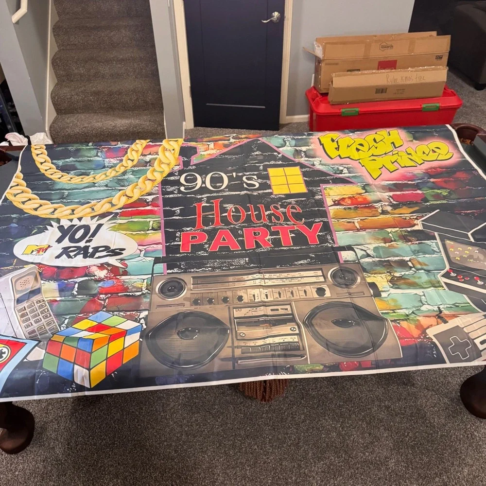 90s House Party Backdrop Fresh Prince MTV Raps Retro Birthday Banner Decor